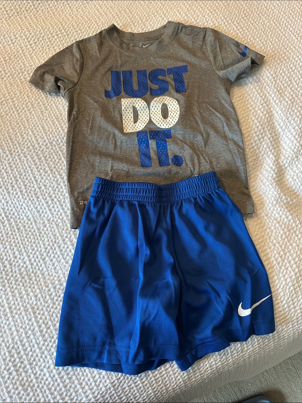 Nike Gray Tee with Blue Graphic & Royal Blue Shorts